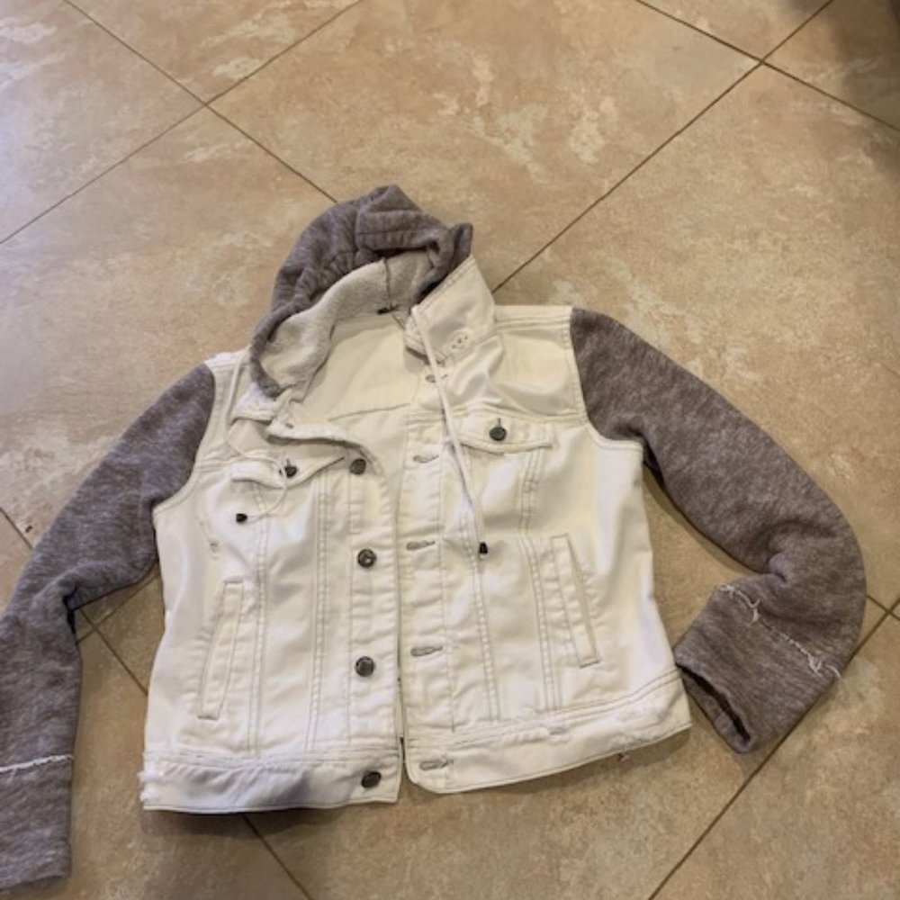 free people white denim distressed jean jacket s